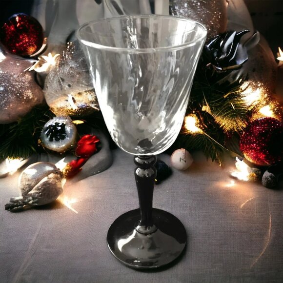 Set of 2 Vintage Luminarc France Swirl Optic Twist Onyx Black Stem Wine Glasses - Picture 1 of 6